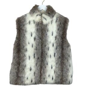 Olympia Vest Womens Medium Faux Fur Sleeveless Reversible Open Front Gray White